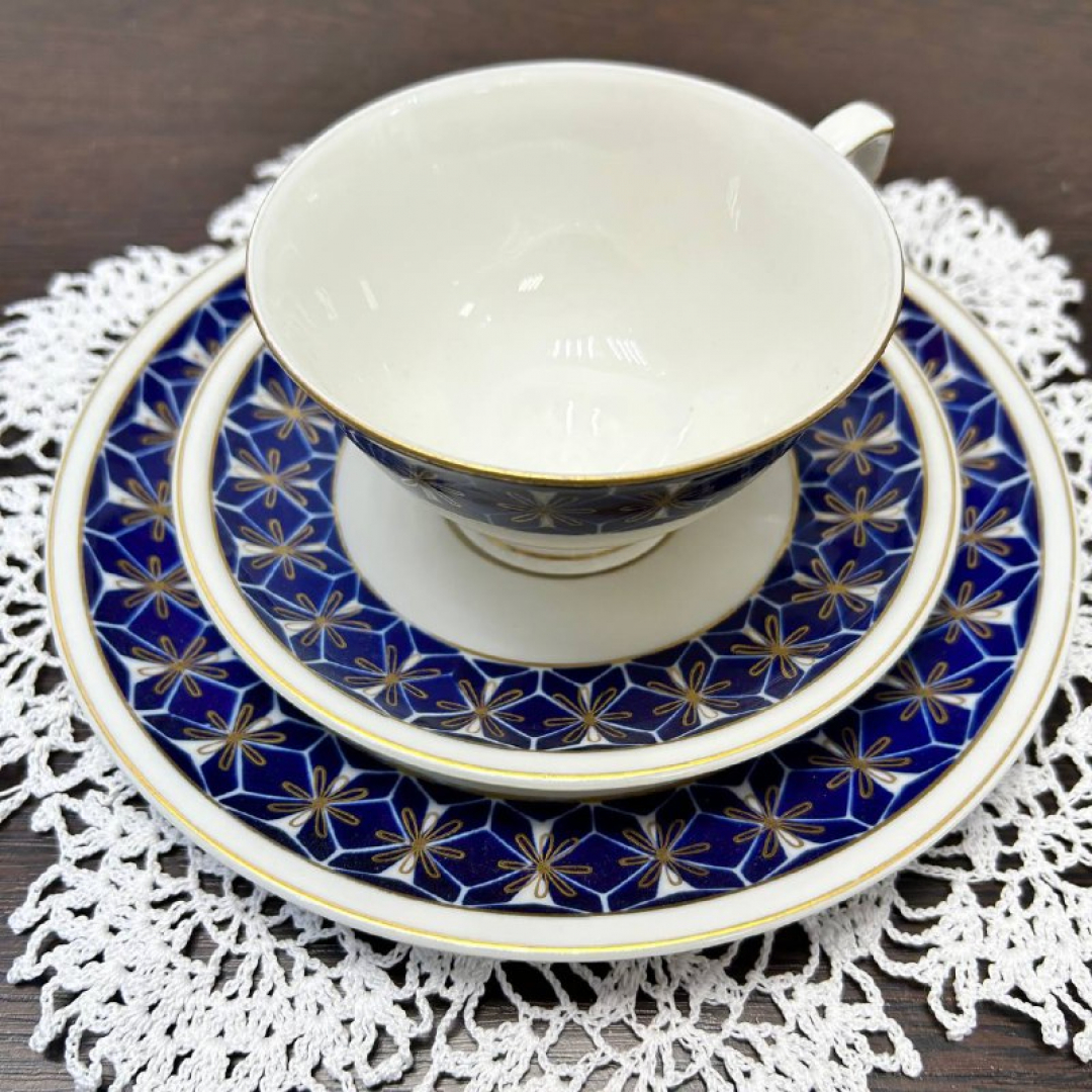 Чайное трио. Немецкий фарфор Lettin 1956-69гг. Натурал кобальт, позолота.. Картинка 6